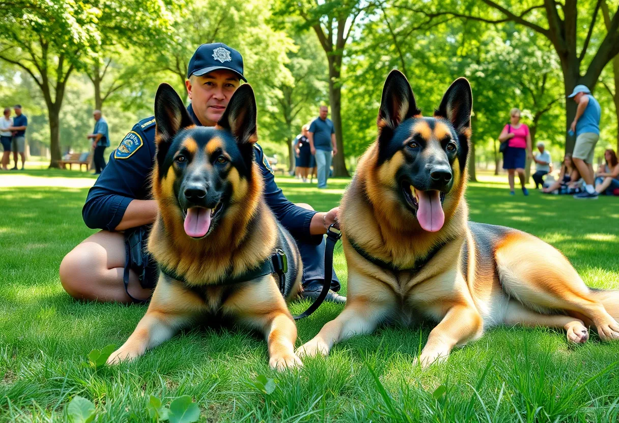 Two retired K9 police dogs in a park