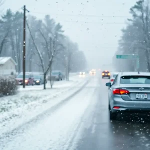 A winter scene depicting sleet and rain in South Carolina during the advisory.