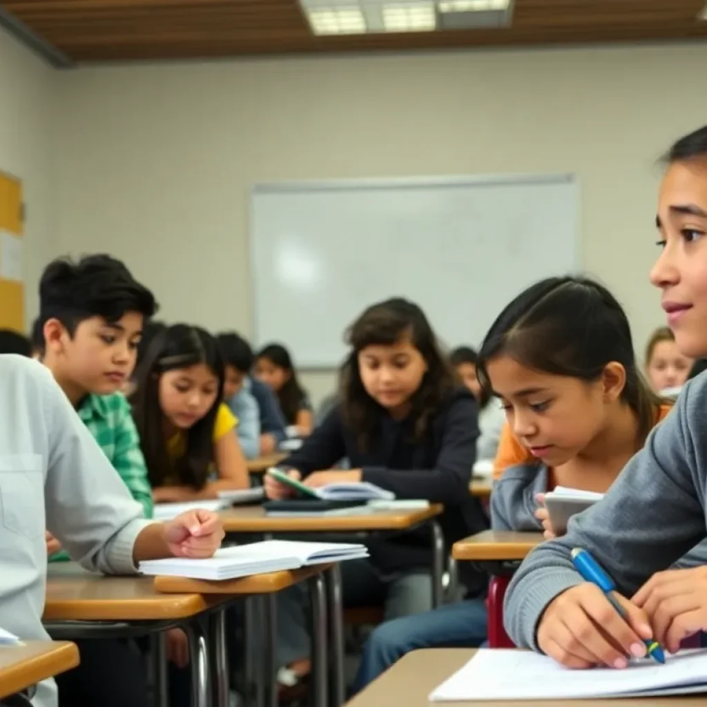 Students participating in a math lesson in a classroom