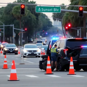 Police investigating a vehicle collision at Sunset Blvd in Lexington