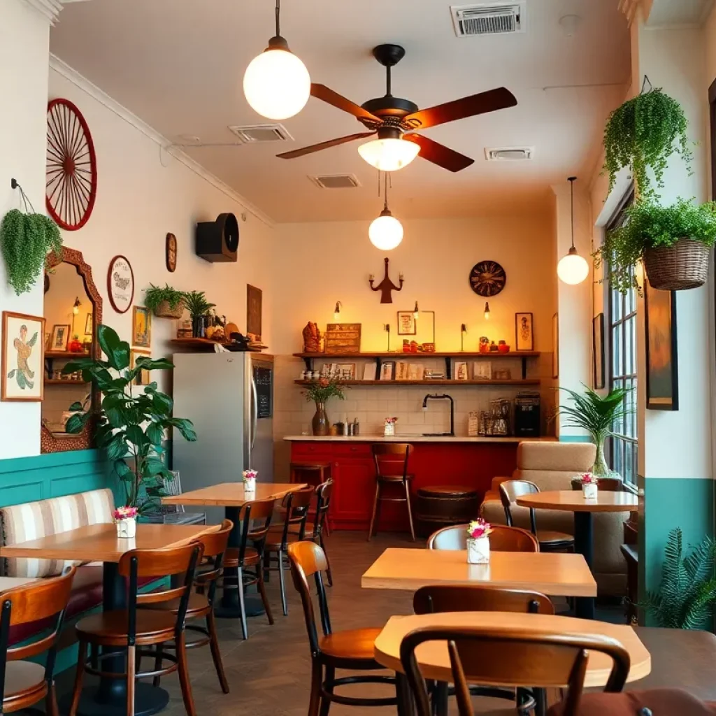 Interior of Tupelo Honey Café showcasing Southern decor and seating.