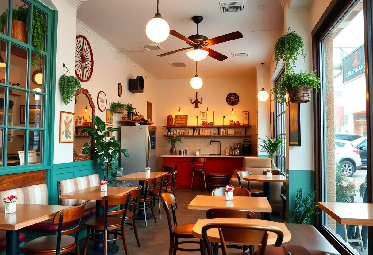 Interior of Tupelo Honey Café showcasing Southern decor and seating.