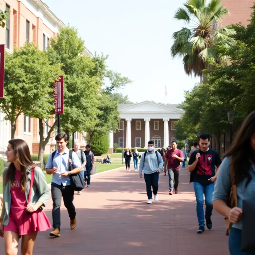 Students on campus at the University of South Carolina with a focus on the need for safety in off-campus housing.