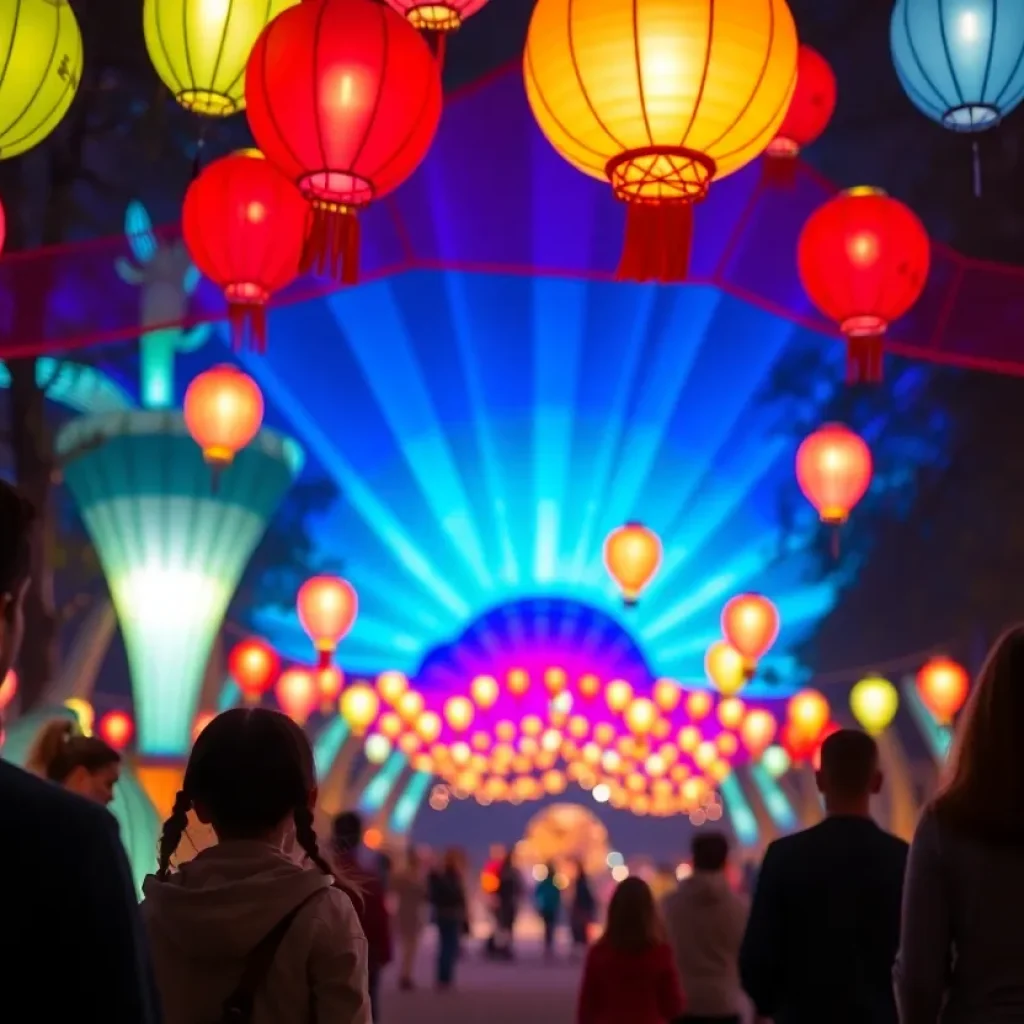 Illuminated lanterns at Riverbanks Zoo during Wild Lights event