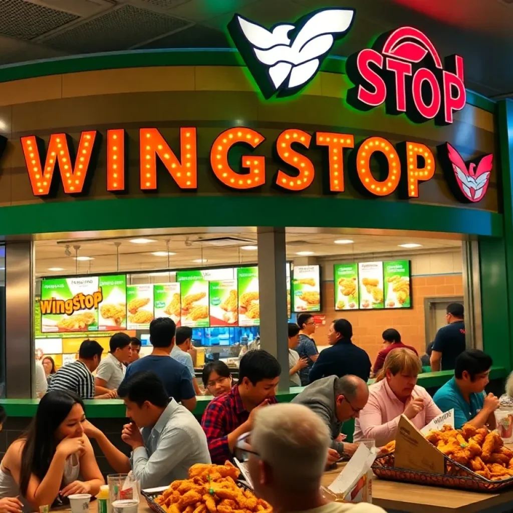 Wingstop restaurant interior with customers enjoying their meals