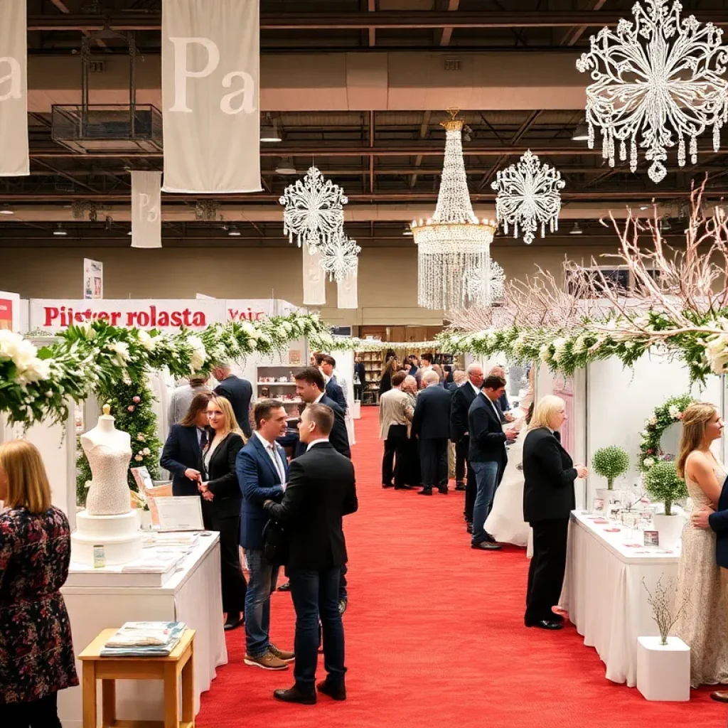 Couples exploring wedding options at the Winter Lake Murray Bridal Show