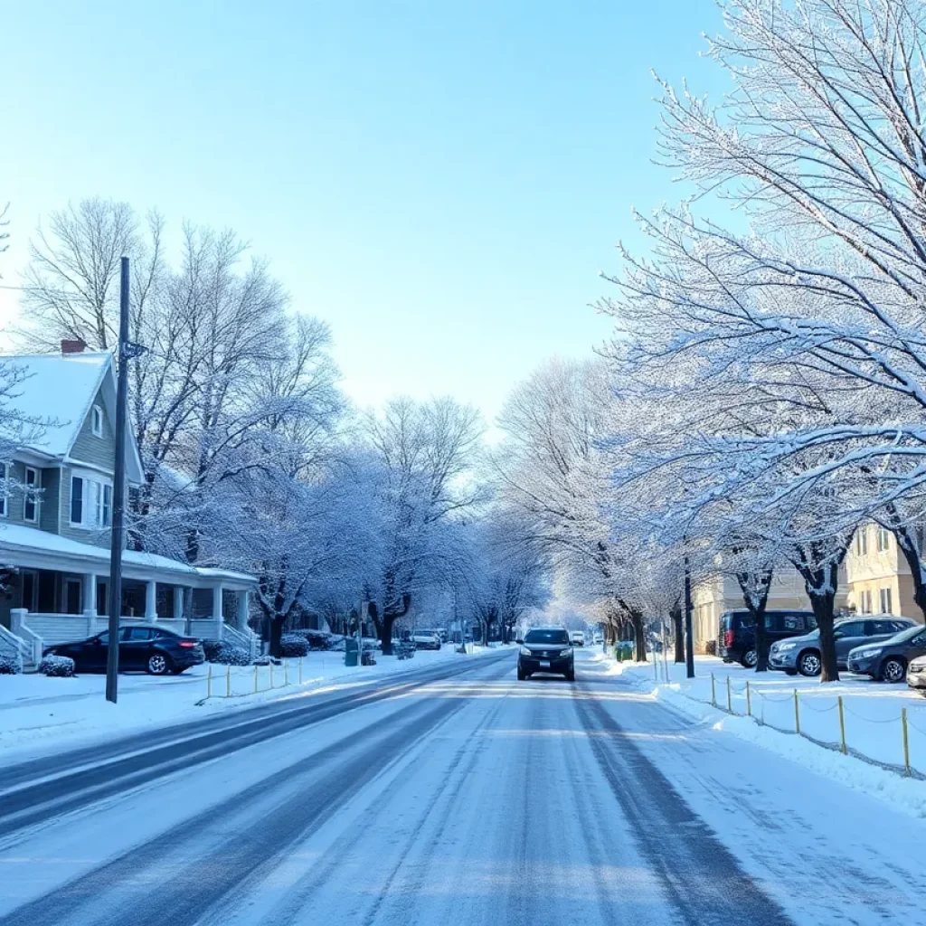 Snowy street in the southern U.S. during Winter Storm Enzo