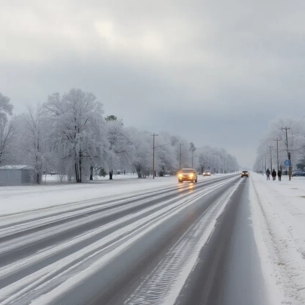 Icy landscape in South Carolina during winter storm