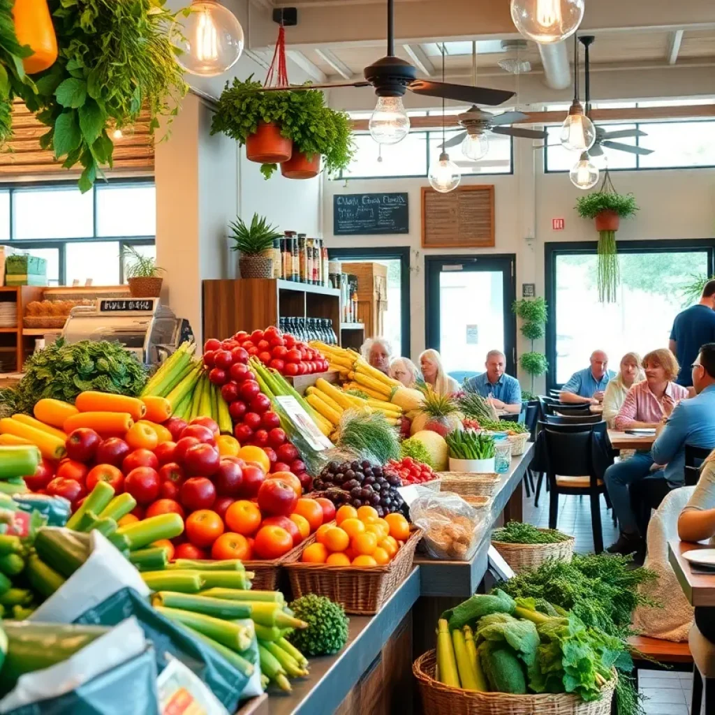 An array of colorful dishes and fresh produce at a market in Columbia, SC