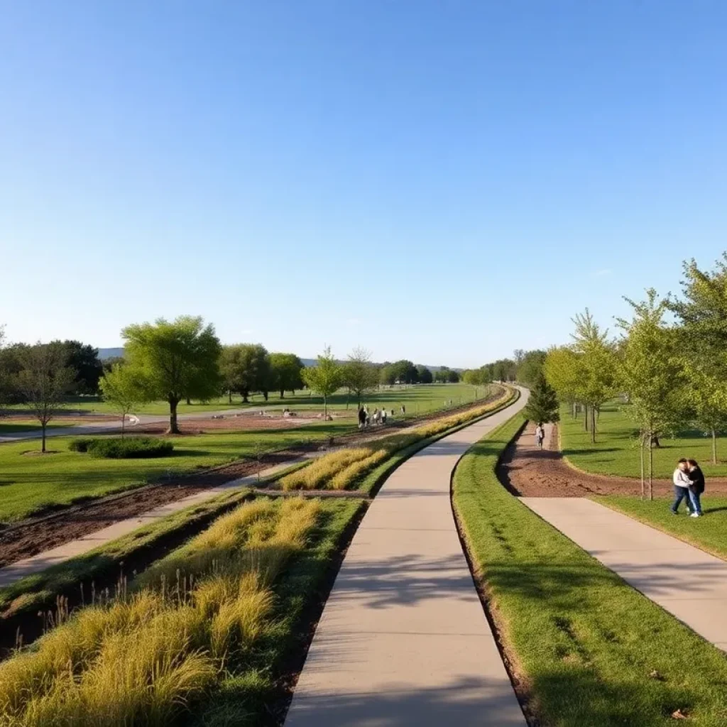 Construction of greenway in Columbia with nature and pathways