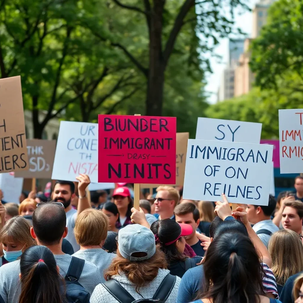 Crowd protesting against ICE raids