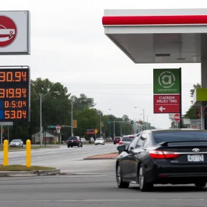 Gas station displaying rising gas prices in Columbia, SC