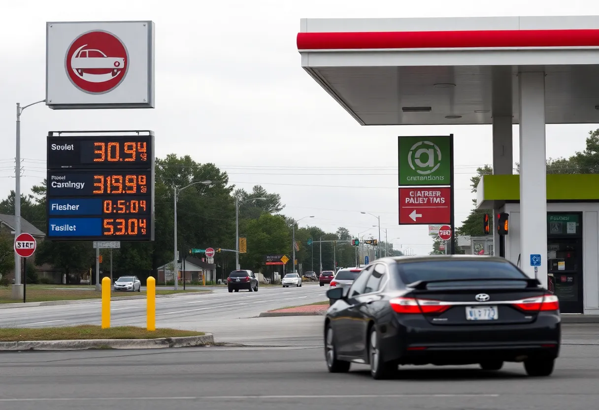 Gas station displaying rising gas prices in Columbia, SC