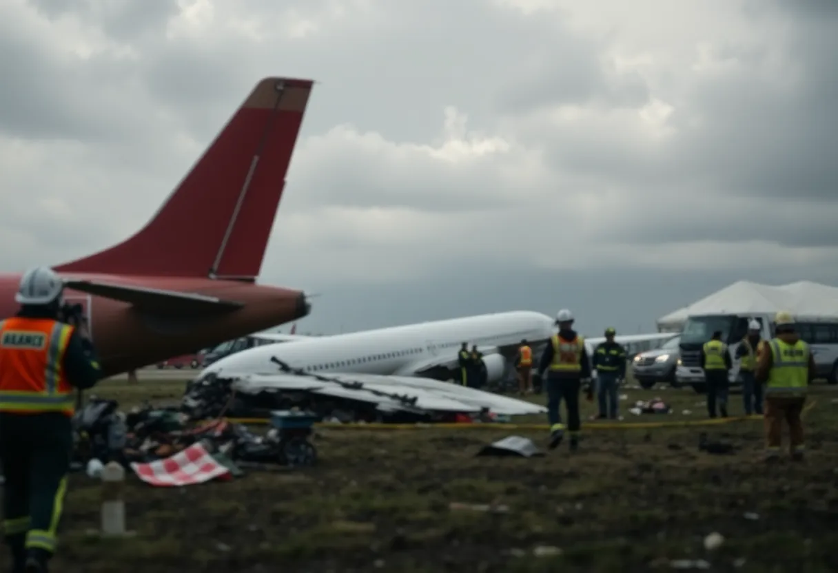 Emergency responders at the site of a midair collision