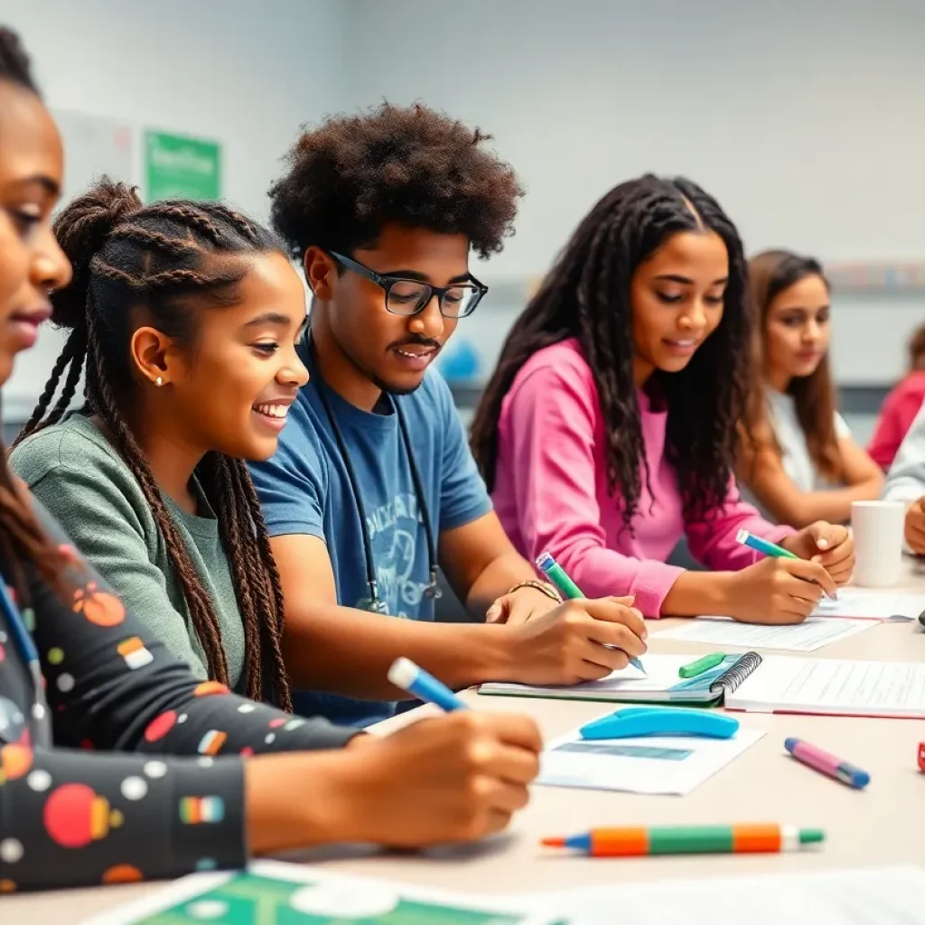 High school students participating in healthcare education