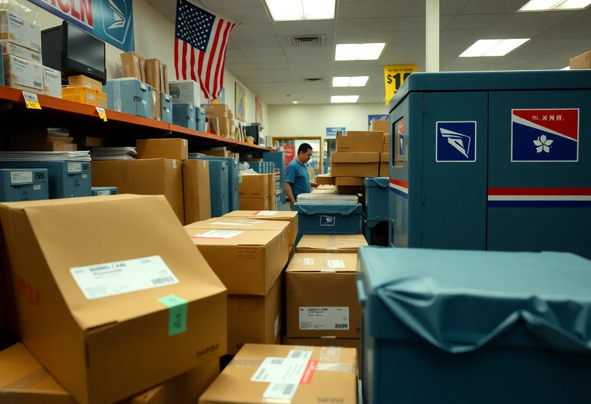 Packages from China and Hong Kong being set aside at USPS office.