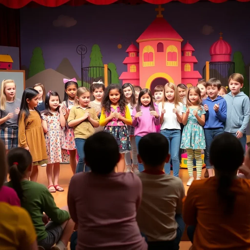 Group of young actors rehearsing for a play at a community theater