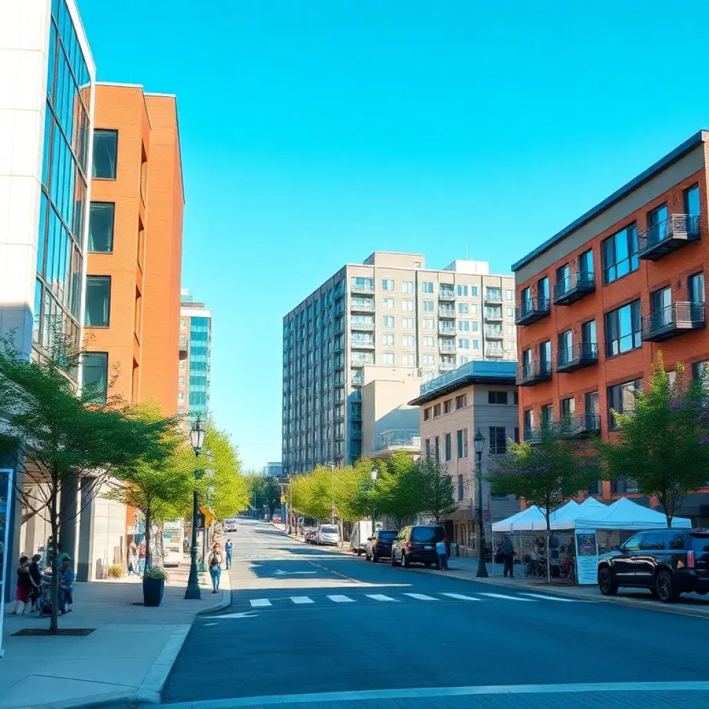 A lively depiction of Downtown Columbia highlighting new urban development.