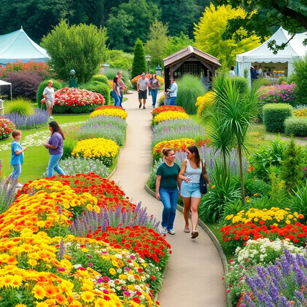 Visitors exploring blooming gardens at the Festival of Gardens in Columbia