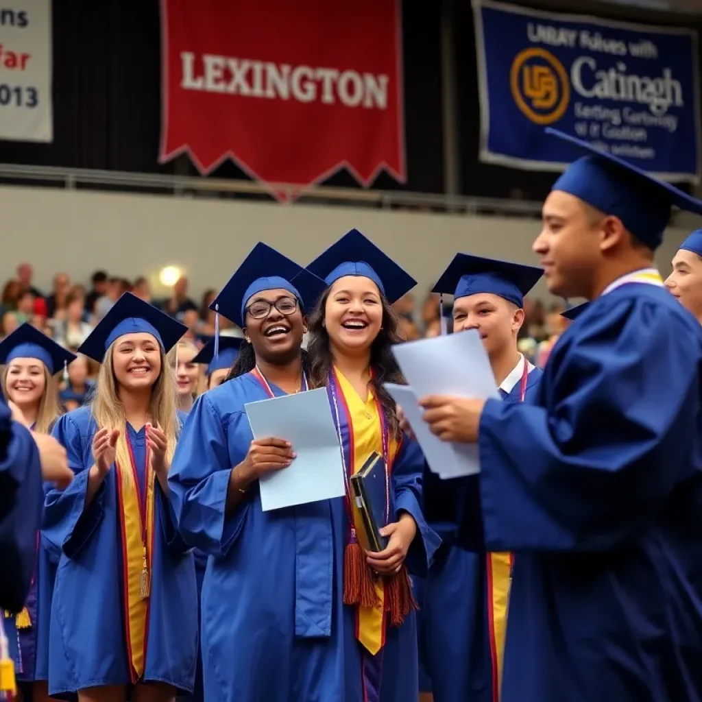 High school students celebrating graduation in Lexington