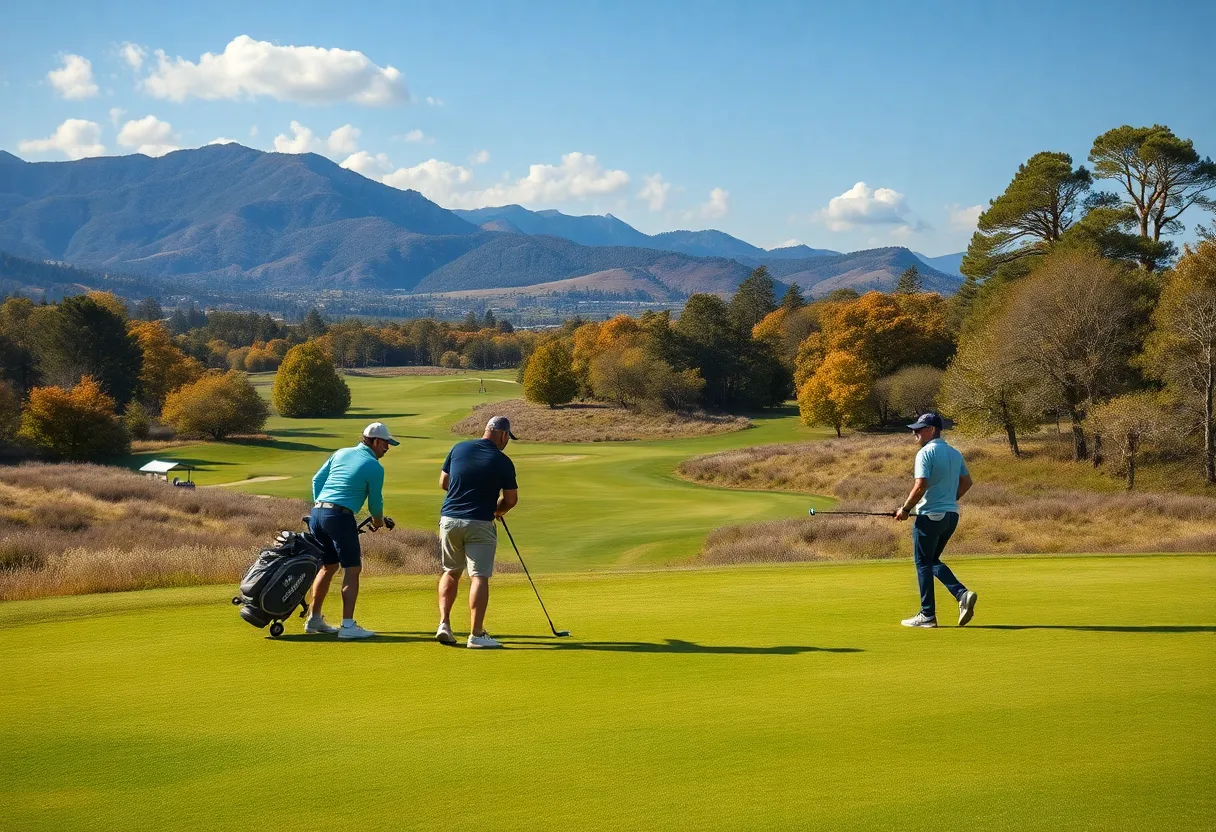 Washington and Lee women's golf team practicing on the course